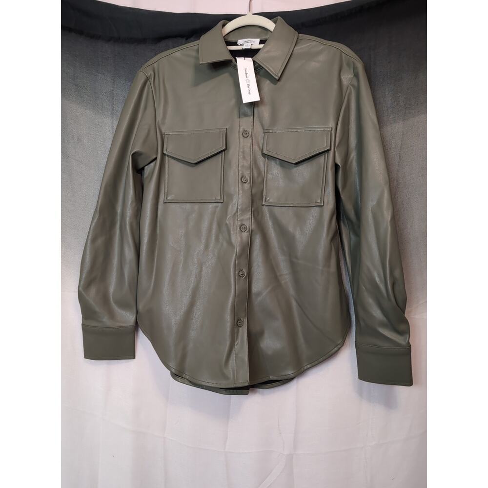 The Drop lisadnyc Woman's Faux Leather Shirt Jacket Green Size Small(311)